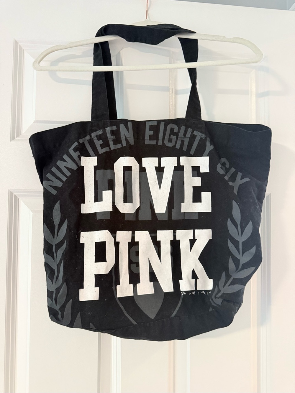 Victoria’s Secret PINK Black LOVE Canvas Tote Bag Oversized Graphic Shopper